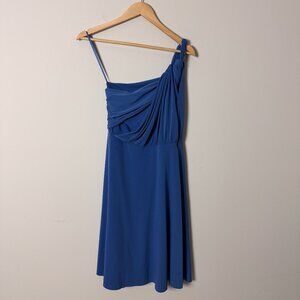 Ann Taylor Asymmetrical Ruched Blue Midi Dress 4
